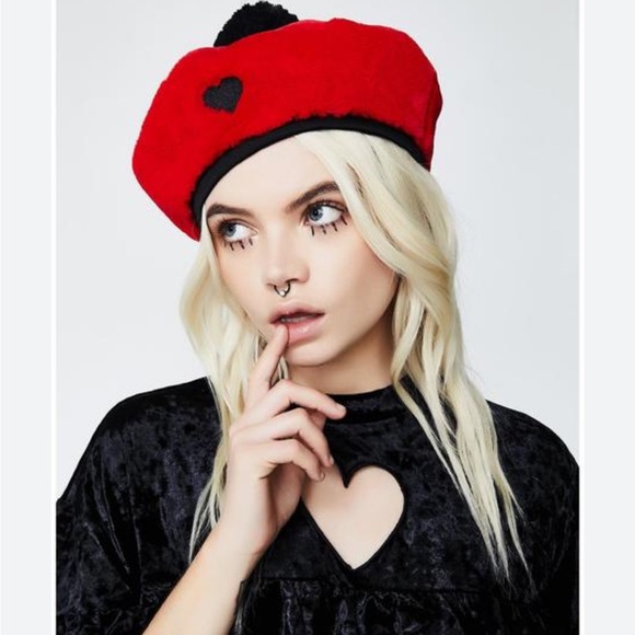 Lazy Oaf red heart beret - Picture 1 of 7